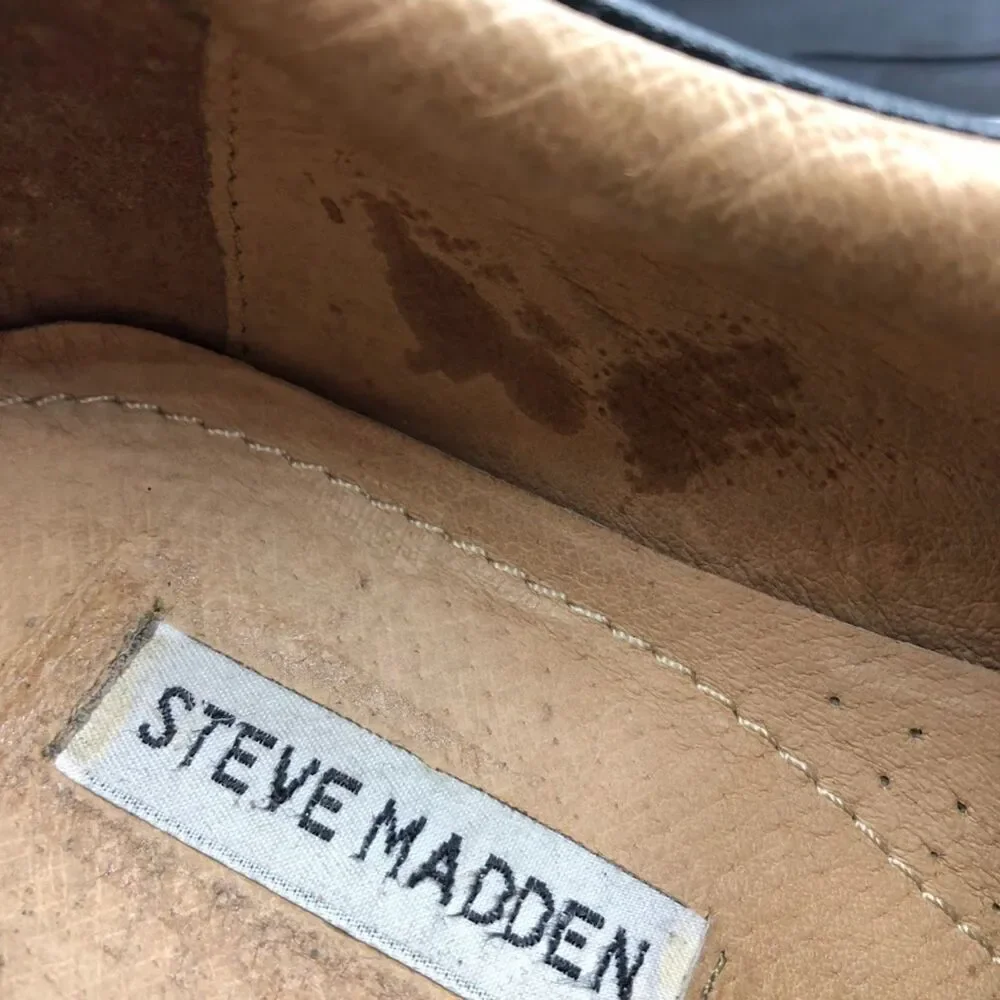 Steve Madden Men's Black Leather Oxford Shoes Square Toe P-Tango Size 9.5